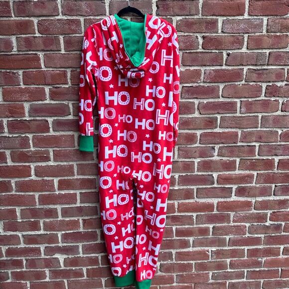 Tipsy Elves $80 unisex Ho Ho Ho Full Zip Holiday Fleece pajamas one piece Red Sm - Picture 9 of 9
